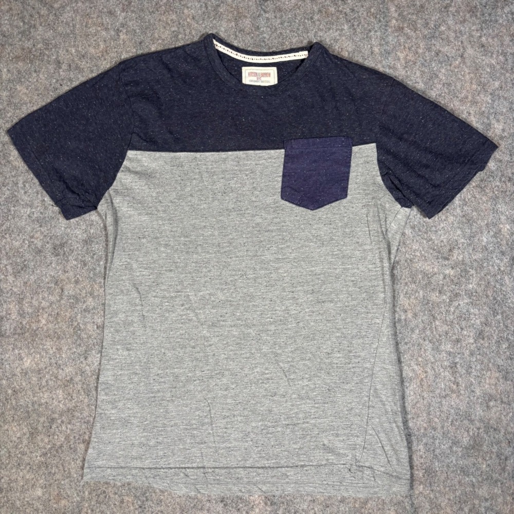 Hudson & Barrow Pocket T-Shirt Mens Large Navy Grey Colorblock Slub Knit Tee
